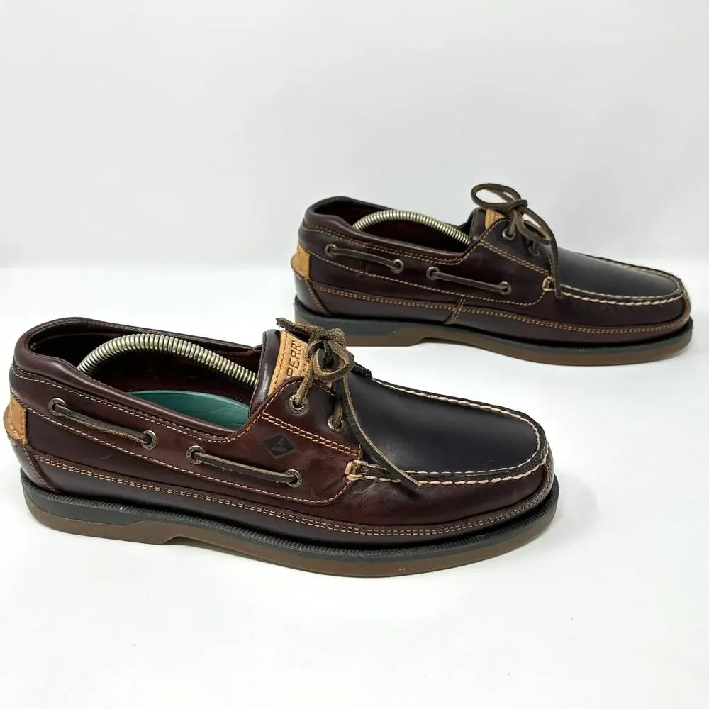 Sperry Top-Sider 2-Eye Leather Boat Shoes Mens 11 W Brown Deck Moccasin Slip On